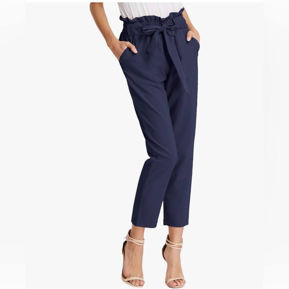 Grace Karin Paper Bag Pants in Dark Blue